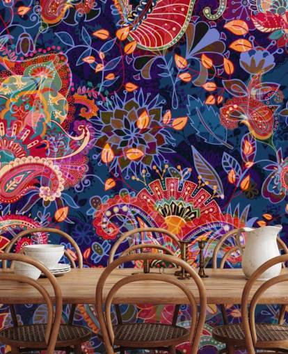 purple floral wallpaper with red flowers