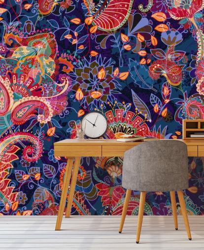 purple floral wallpaper with red flowers