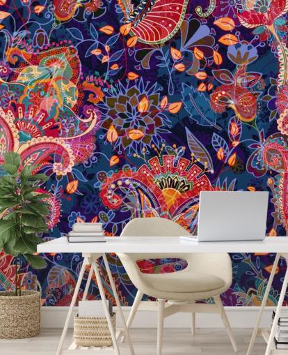 papel pintado floral morado con flores rojas papel pintado floral morado con flores rojas