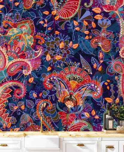 papier peint à fleurs violet avec des fleurs rouges