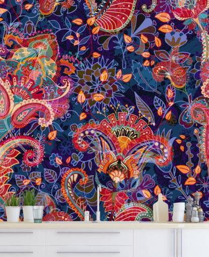 purple floral wallpaper with red flowers