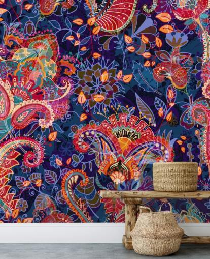 papel pintado floral morado con flores rojas papel pintado floral morado con flores rojas