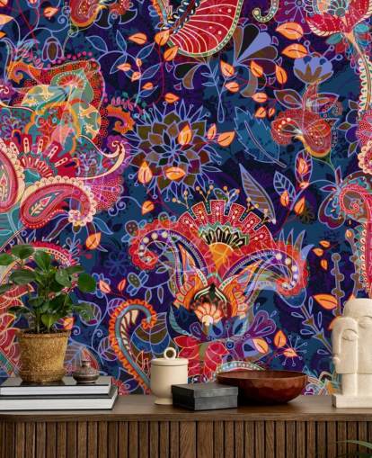 paars bloemenbehang met rode bloemen paars bloemenbehang met rode bloemen