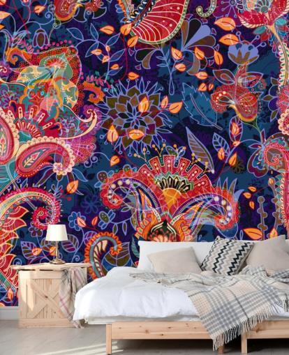 papel de parede floral roxo com flores vermelhas papel de parede floral roxo com flores vermelhas