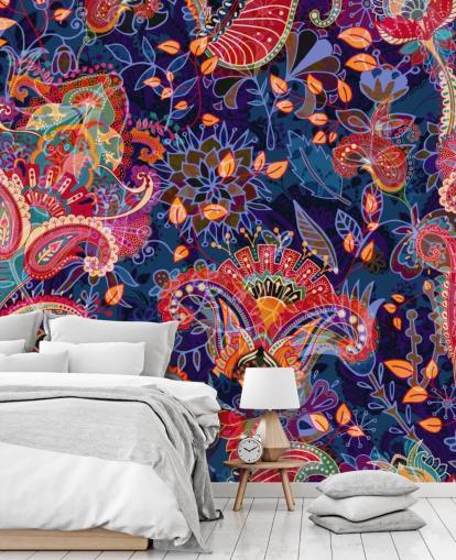 purple floral wallpaper with red flowers