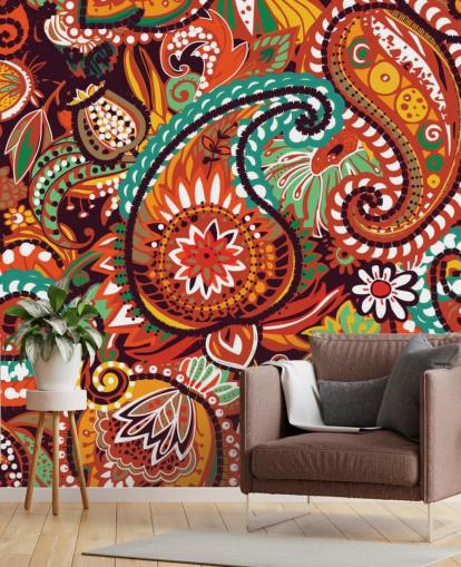 Orange Sunrise Paisley Bright Wallpaper