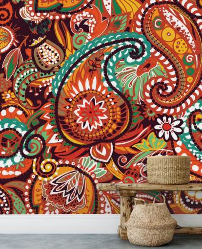 orange, rote und grüne Paisley-Tapete orange, rote und grüne Paisley-Tapete