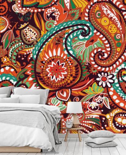 carta da parati paisley arancione, rosso e verde
