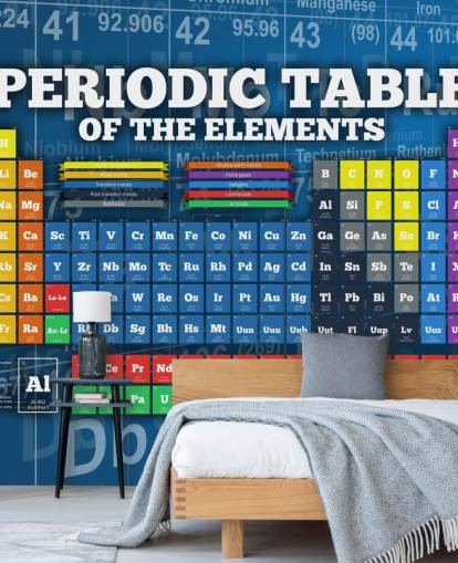 Farbenfrohe, kinderfreundliche Periodensystem-Tapete Farbenfrohe, kinderfreundliche Periodensystem-Tapete