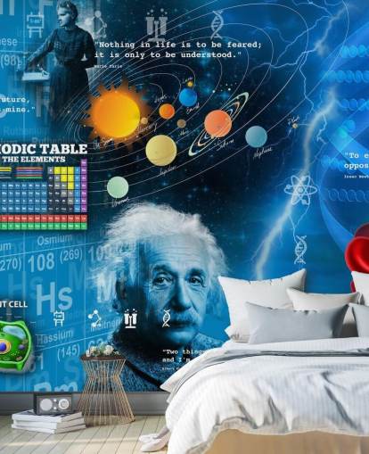 blå pædagogisk tapetmaleri kaldet Amazing Science - Kan tilpasses på Wallsauce til skoler
