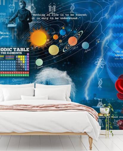 blue educational wallpaper mural called Amazing Science - Customisable at Wallsauce for schools