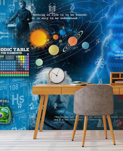 blå pædagogisk tapetmaleri kaldet Amazing Science - Kan tilpasses på Wallsauce til skoler