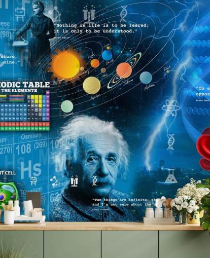 mural de papel de parede educacional azul chamado Amazing Science - Personalizável em Wallsauce para escolas