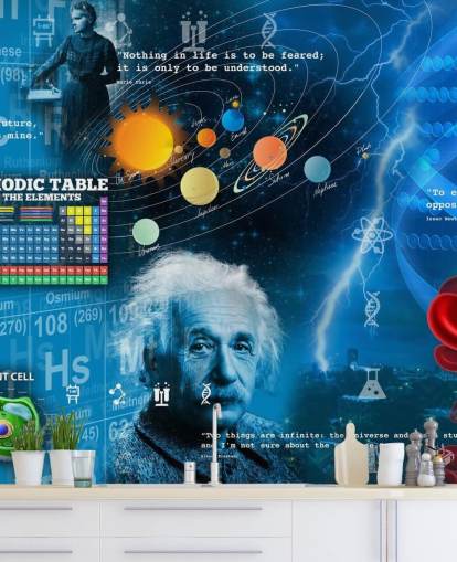 blue educational wallpaper mural called Amazing Science - Customizable at Wallsauce for schools