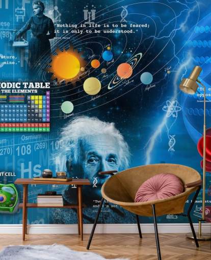 blue educational wallpaper mural called Amazing Science - Customizable at Wallsauce for schools
