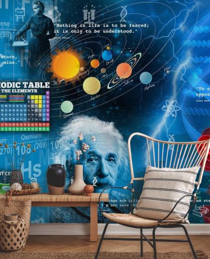 blauwe educatieve behangmuurschildering genaamd Amazing Science - Aanpasbaar bij Wallsauce voor scholen blauwe educatieve behangmuurschildering genaamd Amazing Science - Aanpasbaar bij Wallsauce voor scholen