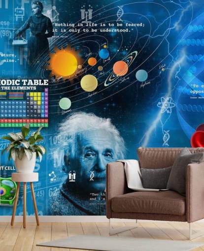 papier peint mural éducatif bleu appelé Amazing Science - Personnalisable chez Wallsauce pour les écoles
