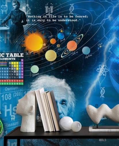 mural de papel de parede educacional azul chamado Amazing Science - Personalizável em Wallsauce para escolas