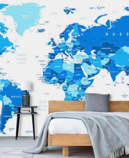 Carta da parati murale con mappa del mondo dettagliata