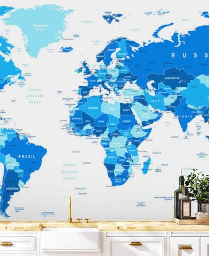 Mural detallado de papel pintado del mapa del mundo