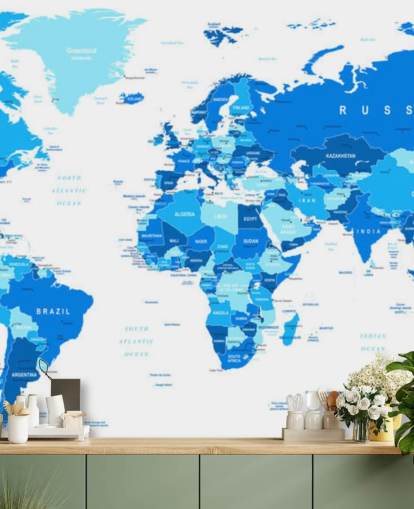 Carta da parati murale con mappa del mondo dettagliata