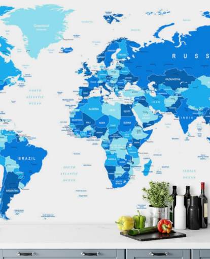 Carta da parati murale con mappa del mondo dettagliata