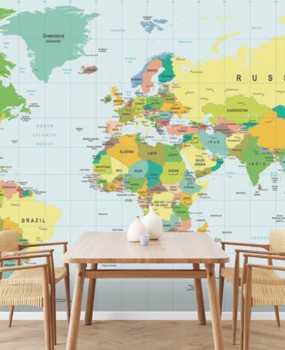 colorido mural de papel pintado con un mapa del mundo personalizable llamado Mapa del mundo detallado para dormitorios de niños y escuelas colorido mural de papel pintado con un mapa del mundo personalizable llamado Mapa del mundo detallado para dormitorios de niños y escuelas