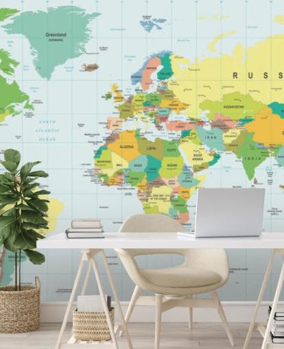 carta da parati murale colorata e personalizzabile con mappa del mondo chiamata Detailed World Map per camere da letto e scuole per bambini carta da parati murale colorata e personalizzabile con mappa del mondo chiamata Detailed World Map per camere da letto e scuole per bambini