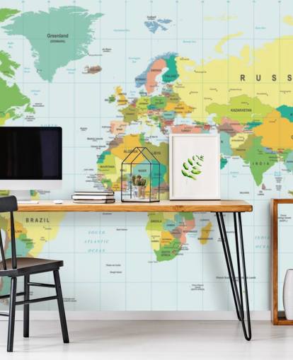 colorful customizable world map wallpaper mural called Detailed World Map for kid's bedrooms and schools colorful customizable world map wallpaper mural called Detailed World Map for kid's bedrooms and schools