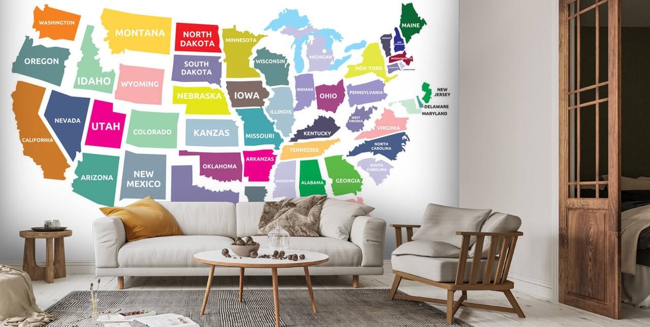 Map of the USA Wallpaper Mural | Wallsauce US