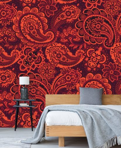 papel de parede paisley laranja e vermelho papel de parede paisley laranja e vermelho