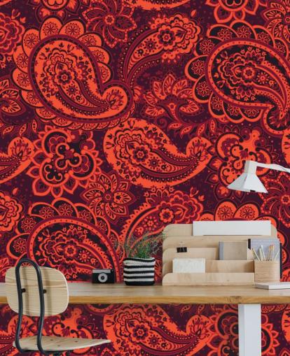 papier peint cachemire orange et rouge