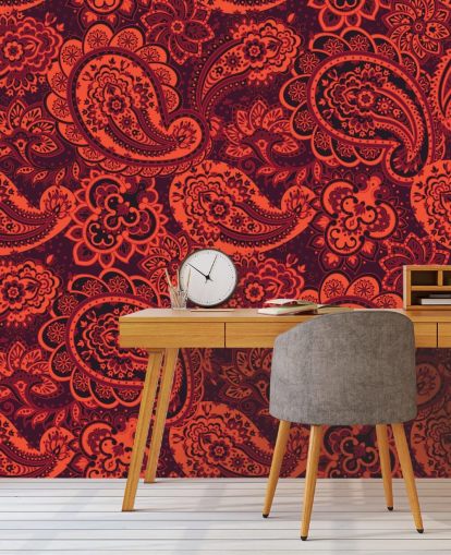 orange and red paisley wallpaper