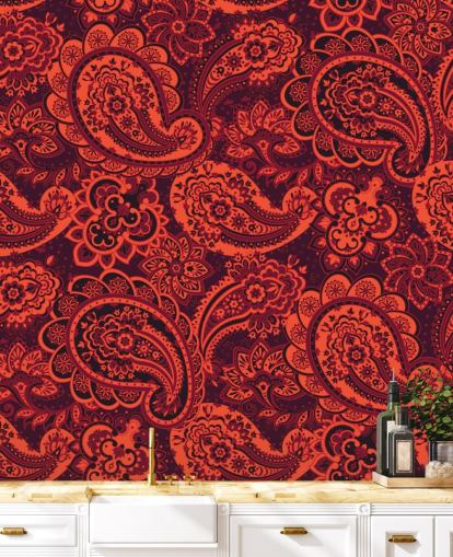 papel pintado paisley naranja y rojo papel pintado paisley naranja y rojo