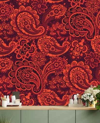 orange and red paisley wallpaper