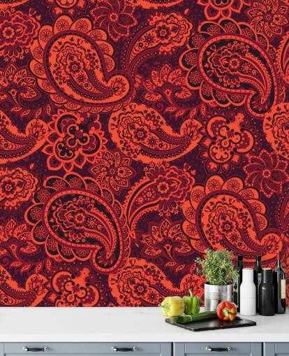 orange und rote Paisley-Tapete orange und rote Paisley-Tapete