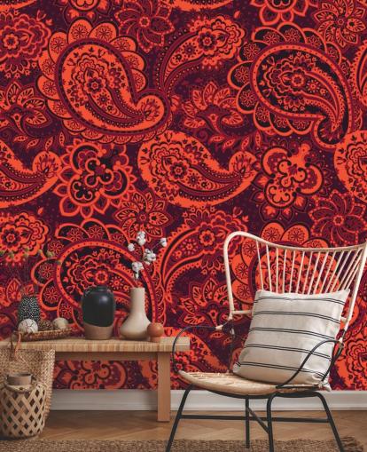 orange and red paisley wallpaper