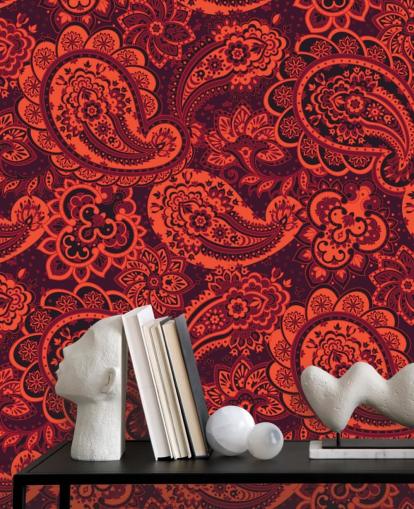 papier peint cachemire orange et rouge