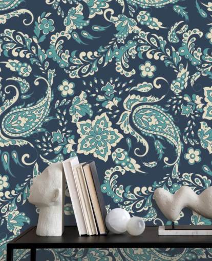 carta da parati blu paisley