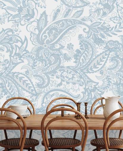 floral blue and white paisley pattern wallpaper