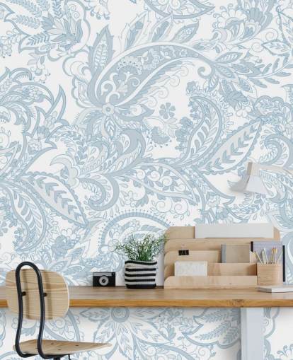 blommig blå och vit paisley mönster tapeter