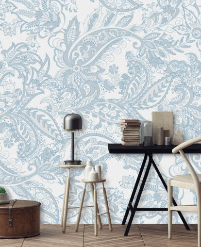 kukka sininen ja valkoinen Paisley kuvio tapetti kukka sininen ja valkoinen Paisley kuvio tapetti