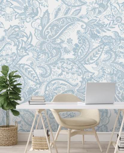 blommig blå och vit paisley mönster tapeter