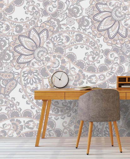 papel pintado paisley gris claro y marrón