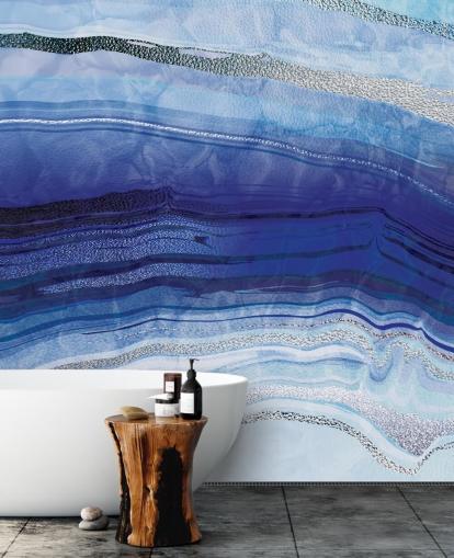 dark blue, light blue and silver geode wallpaper