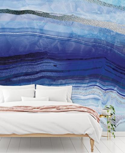 carta da parati geode blu scuro, azzurro e argento