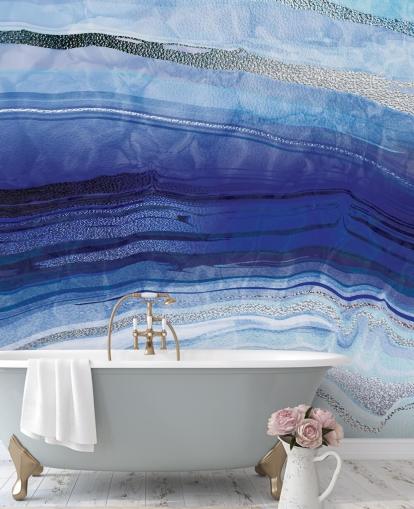 papier peint géode bleu foncé, bleu clair et argent