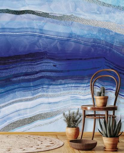 dunkelblaue, hellblaue und silberne Geoden-Tapete
