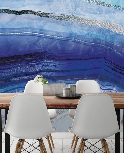 dunkelblaue, hellblaue und silberne Geoden-Tapete