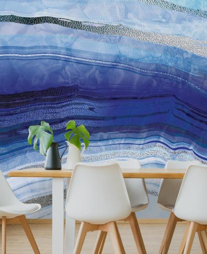 dunkelblaue, hellblaue und silberne Geoden-Tapete